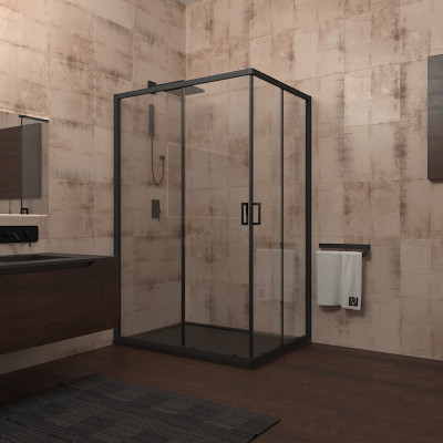 Душевой угол Veconi Rovigo RV-14, 1200x800x1950, черный, стекло прозрачное